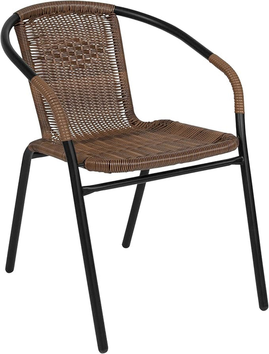 Flash Furniture Lila Medium Brown Rattan Indoor-Outdoor Restaurant Stack Chair