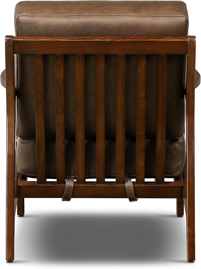 Poly & BARK Verity Leather Accent Chair – Armchair with Walnut Wood Frame – Fashion-Forward Lounge Seating for Living Room – Upholstered in Cocoa Brown Leather for Modern Style