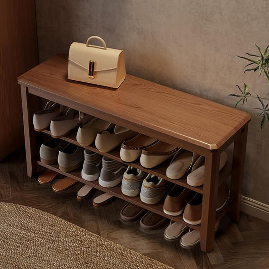 AQIMUELE Wood Shoe Rack Bench for Entryway, 2 Tier Shoe Rack for Front Door Entrance, Shoe Bench with Shoe Storage for Entryway, Bedroom, 39.4"