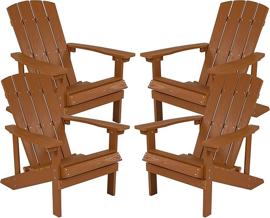 Flash Furniture Charlestown Poly Resin Adirondack Chair - Teak - All Weather - Indoor/Outdoor - Set of 4
