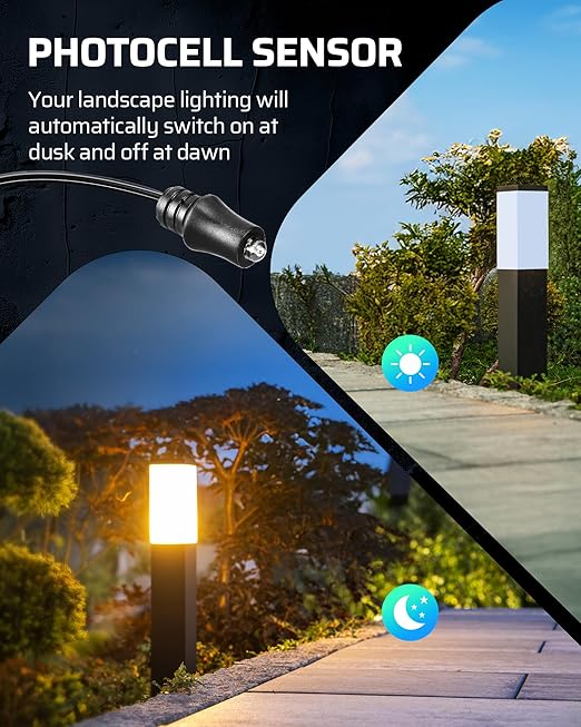 DEWENWILS 200W Low Voltage Landscape Transformer, 120V to 12V/15VAC, Landscape Lighting Transformer, Dusk to Dawn Sensor & Timer, Weatherproof Low Voltage Transformer for Spotlight, Pathway Light