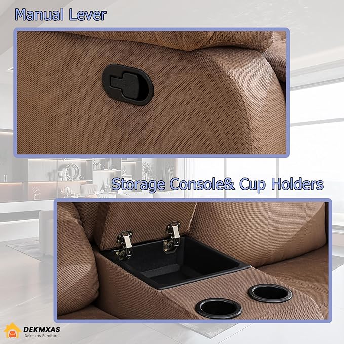 Fabric Recliner Sofa Set Manual Reclining Sofa Set Living Room Furniture Sets Modern Reclining Couch Set with Cup Holders/Storage Console/Drop Down Table for Home/Office (Chocolate, 3PCS Set)