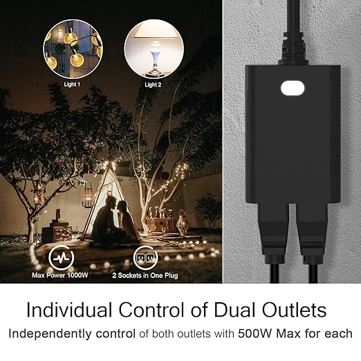 WiFi Outdoor Smart Plug, Smart Plugs That Work with Google Home for Voice Control, Wireless Remote APP Control Smart Outlet Timer with 2 Grounded, No Hub Required