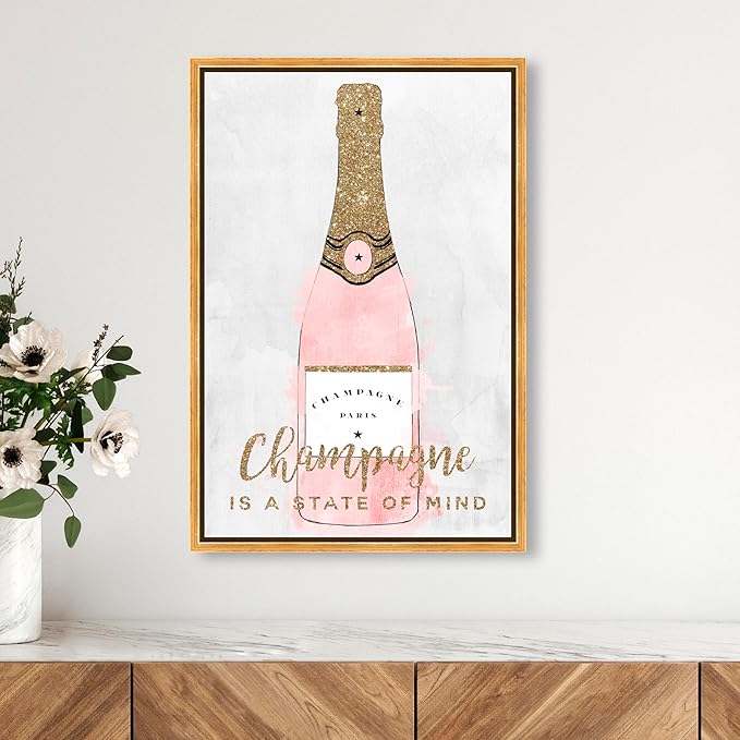 The Oliver Gal Artist Co. Drinks and Spirits Wall Art Framed Canvas Prints 'Champagne Mind Glitter' Champagne