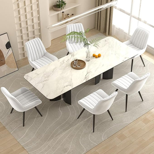 Nalupatio Modern Dining Chairs Set of 6, Comfy Dining Room Chairs with Thick Cushions, Upholstered Fabric Kitchen Side Chairs with Metal Legs, White