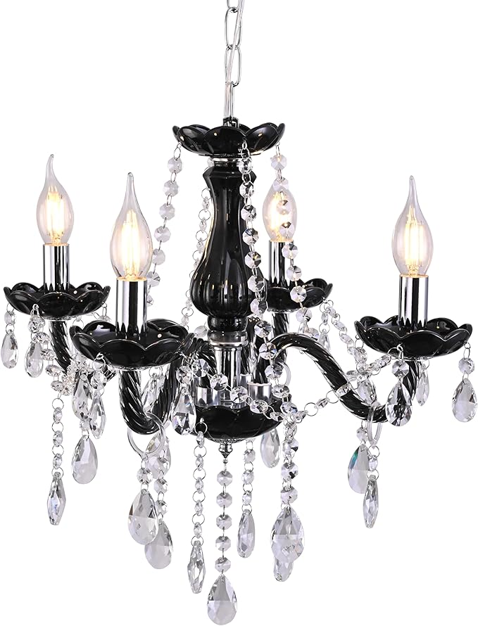 YYSHCHEN Small Black Crystal Chandelier,Mini Black Glass Chandelier for Dining Room,Bedroom, Living Room