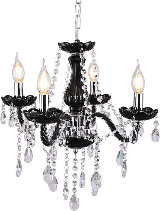 YYSHCHEN Small Black Crystal Chandelier,Mini Black Glass Chandelier for Dining Room,Bedroom, Living Room