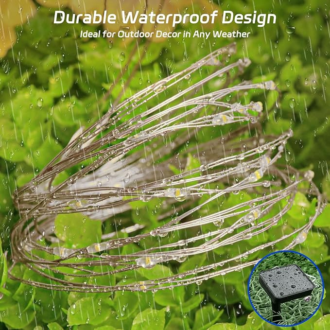 Solar Fairy Lights Purple Outdoor Waterproof, 16.4ft 50LED Halloween String Lights for Outside, 8 Modes, 2 Packs for Patio Backyard Garden Decorations