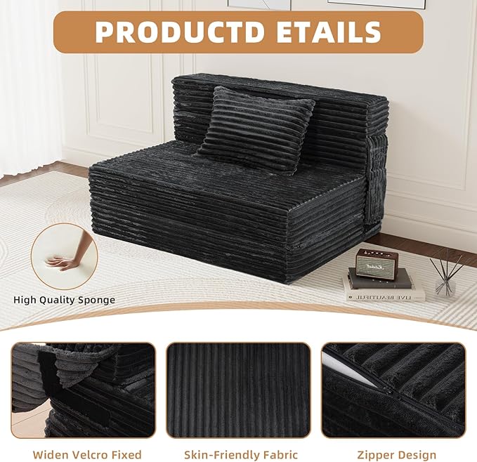 GEMBED Convertible Foldable Sofa Bed Queen - 4 in 1 Sleeper Chair with Pillow, Fold Out Couch, High-Density Foam Floor Mattress, Space-Saving Futon for Living Dorm Guest Room and Office, Grey