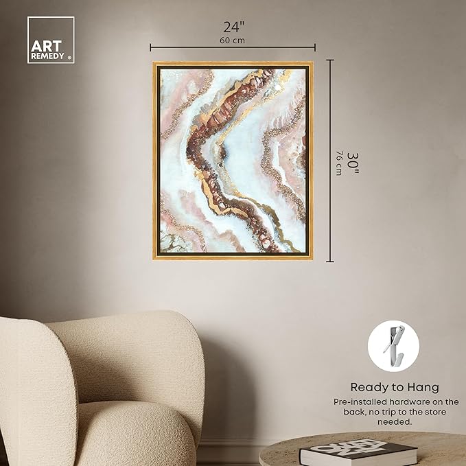 Art Remedy Blush Geode Framed Mineral, Agate & Geode 1 Piece Canvas Wall Art, 25.5" x 31.5", Gold Frame