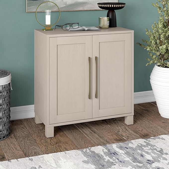 Henn&Hart 28" Wooden Accent Cabinet, Modern Sideboard Buffet Cabinet with 2 Doors and an Adjustable Shelf for Living Room, Dining Room, Bedroom or Entryway, Beech White
