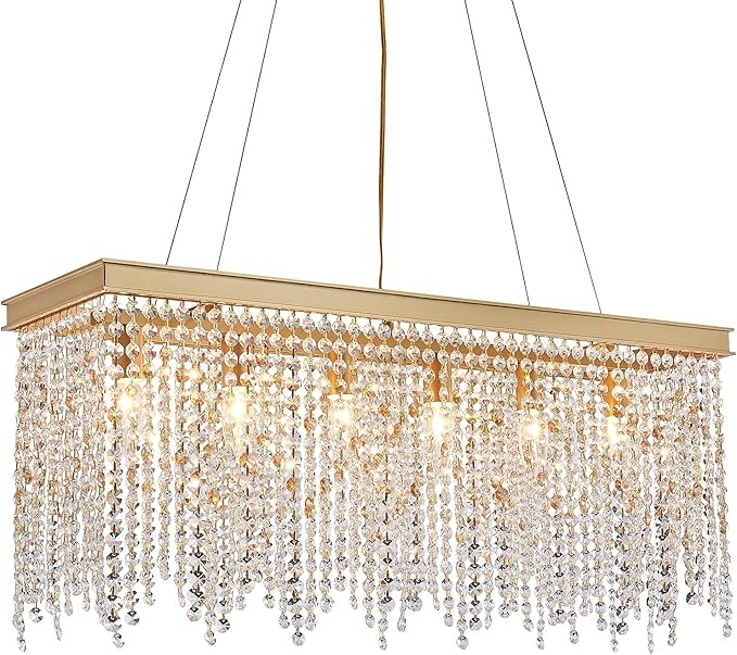 Q&S Gold Chandeliers Luxury Modern Crystal Chandelier Light Fixtures for Dining Room Kitchen Island Living Room L30 6-Lights UL Listed