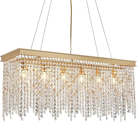 Q&S Gold Chandeliers Luxury Modern Crystal Chandelier Light Fixtures for Dining Room Kitchen Island Living Room L30 6-Lights UL Listed