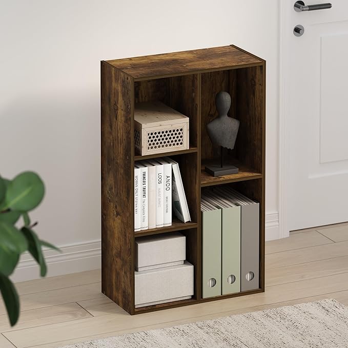 Furinno TOMI TV Stand, 5-Cube Entertainment Center with Open Shelf, Reversible TV Console, for Living Room, Bedroom, Home Office, Amber Pine