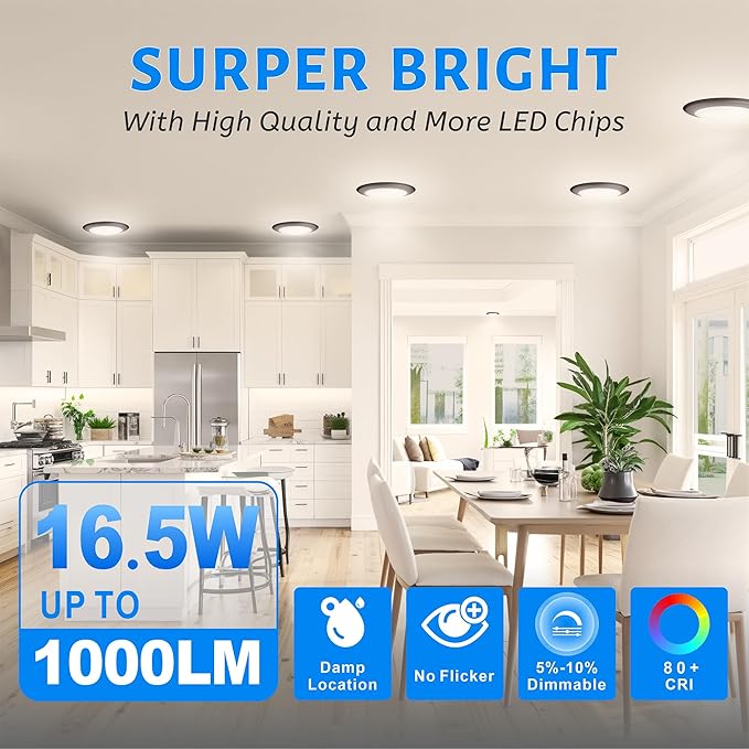 ECOELER 6 Inch Dimmable LED Disk Light, Round Flush Mount Recessed Retrofit Downlight, 16.5W 1000Lm, 3000K Warm White, Aluminum Baffle Bronze Trim, ETL & FCC Listed, 10 Pack