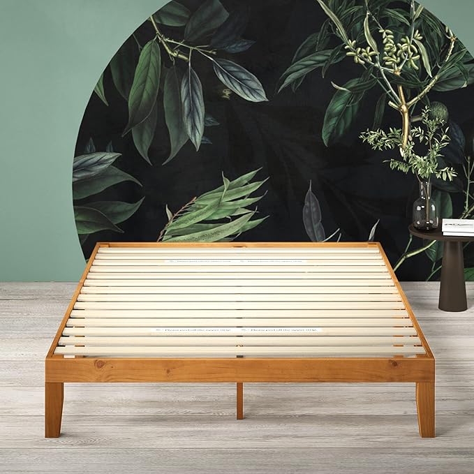 Zinus 12 Inch Solid Wood Platform Bed / No Boxspring needed / Wood Slat Support / Rustic Pine Finish, Queen (OLB-PWPBO-12Q)