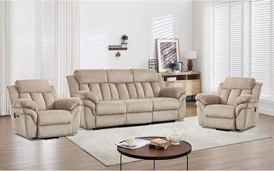 CANMOV Recliner Sofa Set, 2 Oversize Power Lift Recliner Chair and Manual Loveseat with Overstuffed Armrest for Living Room,Bedroom Furniture,Office,1+1+3 Seat, Light Brown