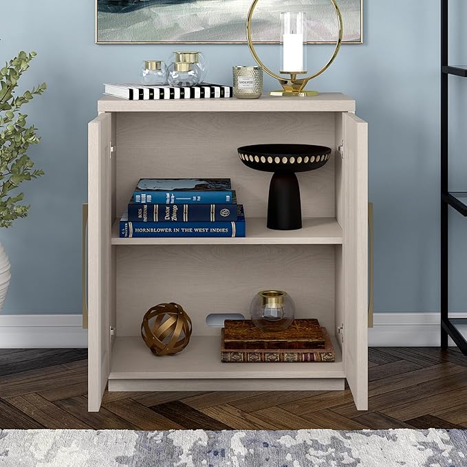 Henn&Hart 28" Accent Cabinet, Modern Sideboard Buffet Cabinet with 2 Doors and an Adjustable Shelf for Living Room, Dining Room, Bedroom or Entryway, Alder White