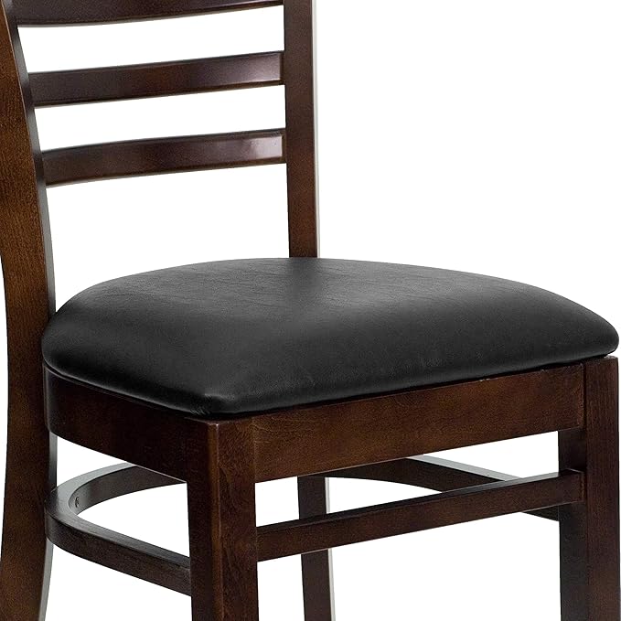 Flash Furniture HERCULES Series Ladder Back Walnut Wood Restaurant Chair - Black Vinyl Seat