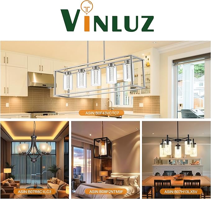 VINLUZ 5 Light LED Modern Pendant Lights, Classic Black Chandelier with Crystal Bubble Clear Glass Shade Indoor Kitchen Island Lights Fixtures for Dining Room Cafe Bar