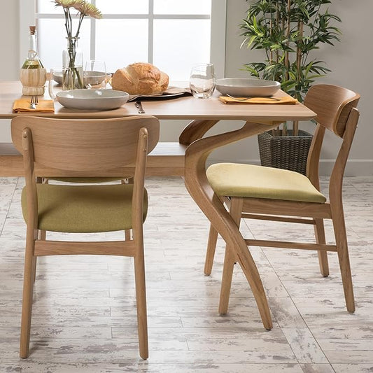 Christopher Knight Home Lucious Fabric / Oak Finish Dining Chairs, 2-Pcs Set, Green Tea