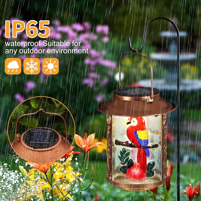 Parrot Solar Lanterns Outdoor Waterproof,Birthday Gifts for Women Mom Grandma Garden Decor,Hanging Solar Lights Wall Mount Decorations for Yard,Front Porch,Patio,Lawn Pathway Landscape