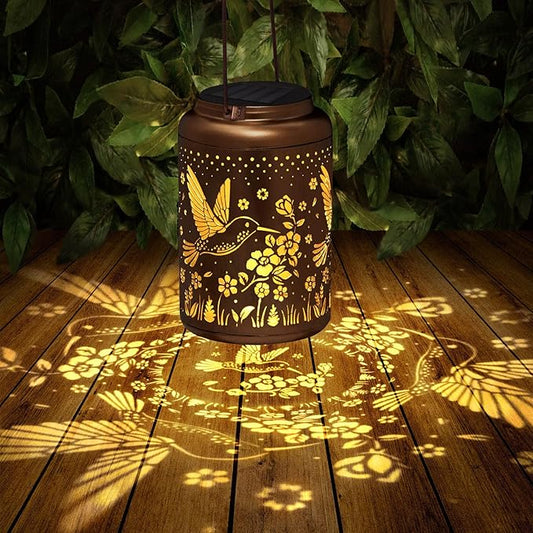 2 Packs Hummingbird Solar Lanterns Outdoor Waterproof, Birthday Gifts for Women, Mom, Hummingbird Gardening Gifts, Hanging Decorative Solar Lanterns for Patio/Yard/Garden Decor