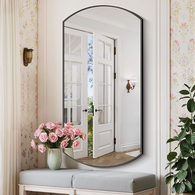 Bathroom Mirror, 24x48 Inch Black Oval Wall Mounted Mirror with Thin Metal Frame, Modern Bathroom Vanity Mirrors for Over Sink, Entryway, Living Room, Bedroom