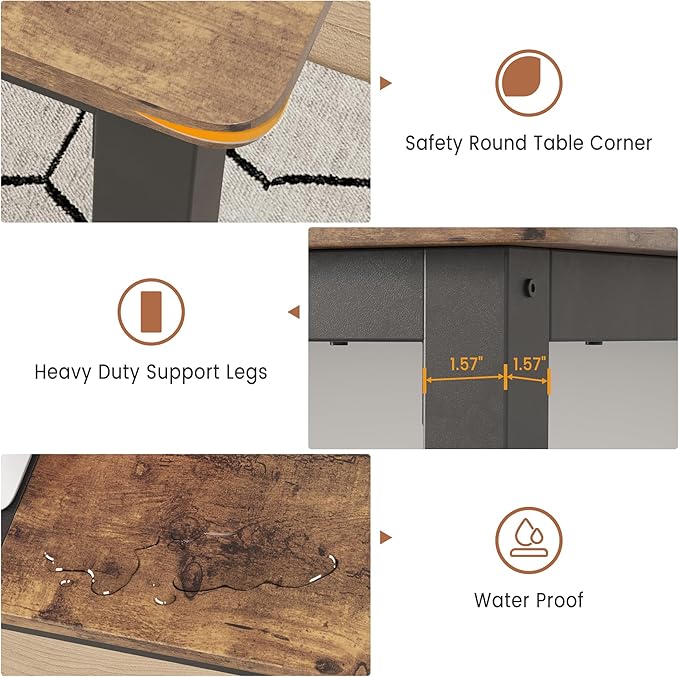 IDEALHOUSE Dining Table for 4-6 People, 63'' Long Wooden Rectangular Kitchen Table with Sturdy Metal Legs, Heavy Duty Dining Room Table for Large Family, 31.5" D x 63" W, Brown