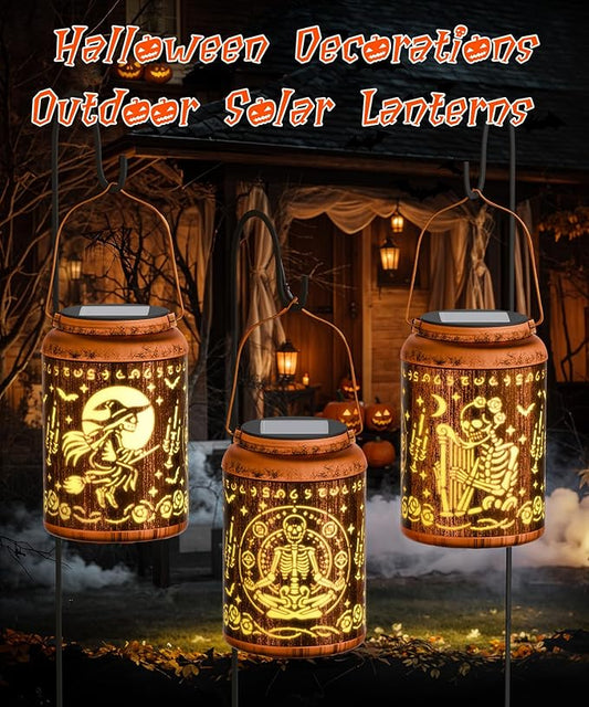 Solar Lanterns Outdoor Waterproof Decorative Garden Solar Lights Outdoor,Hanging Hollow Out Metal Ornaments Decor for Outside Lawn,Patio,Balcony,Yard Unique Gifts for Women Gothic Witchy Spooky Skull