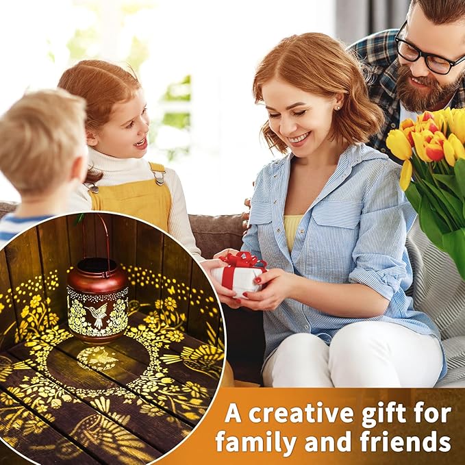 2Pack Hummingbird Solar Lanterns Outdoor Waterproof Birthday Gifts for Women Mom Grandma Metal Solar Decorative LED Lantern Outside for Garden Decor, Yard, Patio, Porch, Backyard, Pathway, Landscape
