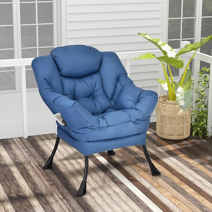 GORELAX Modern Lazy Chair,Upholstered Lounge Accent Chair, Single Leisure Sofa Chair with Armrests & Side Pocket, Comfy Reading Chair for Bedroom, Living Room, Dorm Room (Navy)