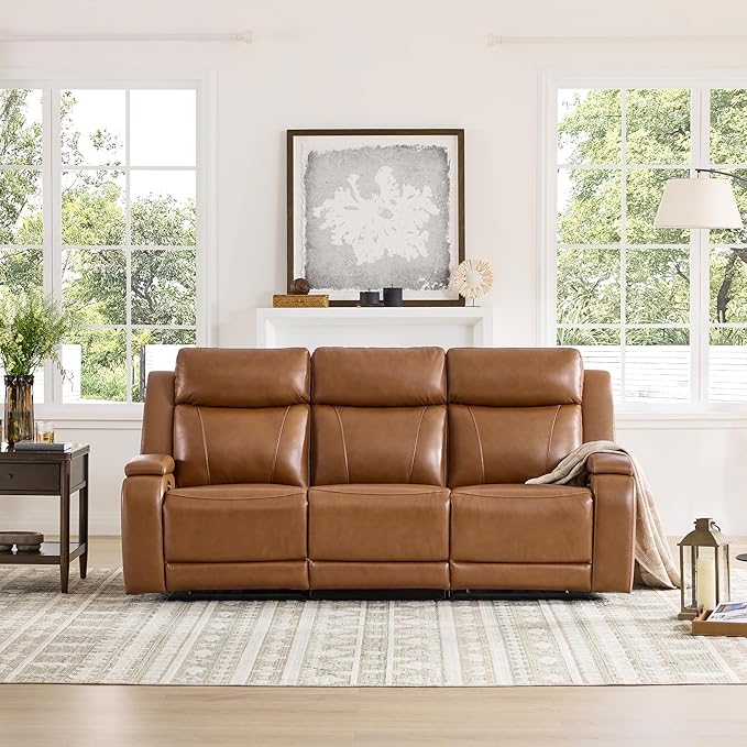 Watson & Whitely Genuine Leather Power Recliner Sofa and Loveseat Set, Zero Gravity Reclining Couch with Storage Console, Power Headrest & Wireless Charging, Cup Holders for Living Room, Saddle Brown