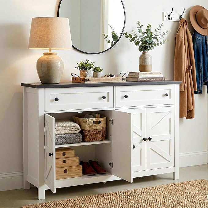 Modern Farmhouse Sideboard Buffet Cabinet 55", Coffee Bar with Adjustable Shelves, Storage Pantry Cabinet for Kitchen, Living Room, Entryway