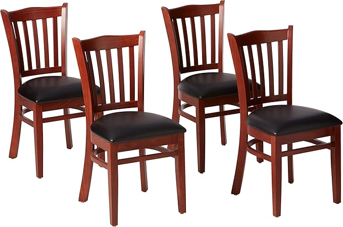 Flash Furniture 4 Pack HERCULES Series Vertical Slat Back Walnut Wood Restaurant Chair - Black Vinyl Seat