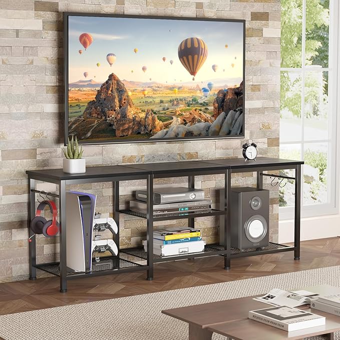 YGEOMER TV Stand for Living Room Entertainment Center for TVs Up to 55 Inches, TV Media Console Table Television Stands for Bedroom, Black