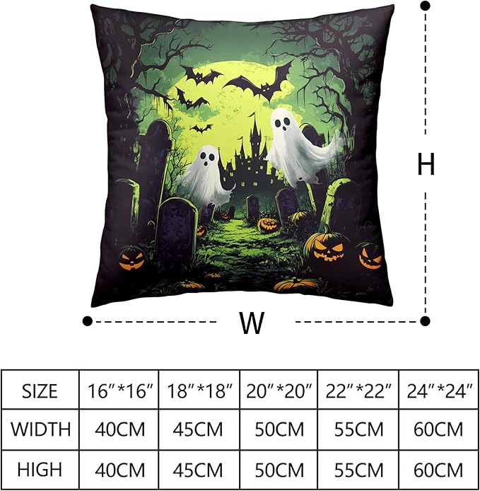 2 Pack Halloween Pillow Covers 20x20 Graveyard Ghost Throw Pillow Covers Horror Spooky Green Full Moon Night Pillow Case Bat Pumpkin Cushion Case for Holiday Party Decor Couch Sofa