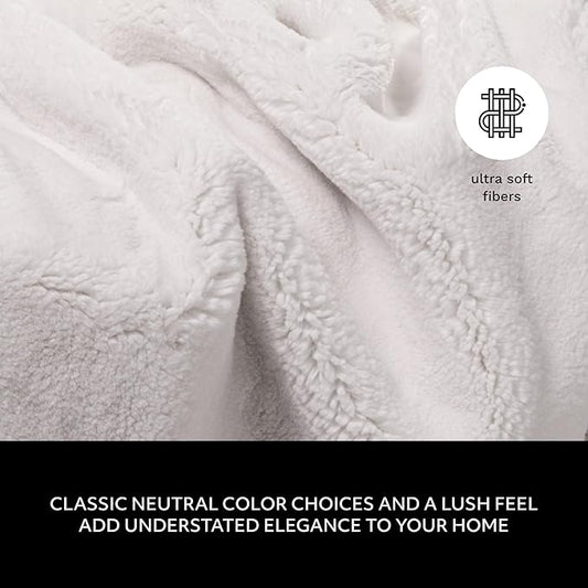 Mon Chateau 60" x 70" Hearthside Faux Fur Throw Blanket, Reversible Soft Blanket for Queen-Size Bed, Couch, or Sofa, Cozy Home Decor and Stylish Living Room Comfort, Winter Cream (Moonlit Cream)