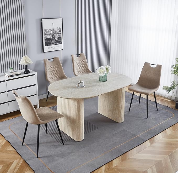 Ball & Cast 59.06"-90.55" Extendable Dining Table for 4-6,Modern Kitchen Oval Dinner Table with Removable Leaves Space Saving,Dining Room Table with Wood Strip Base for Kitchen Living Room,White Oak