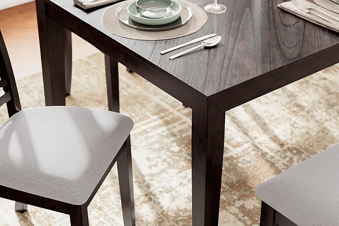 Signature Design by Ashley Langwest Classic Upholstered Dining Table and 4 Chairs and Bench, Set of 6, Dark Brown & Light Gray
