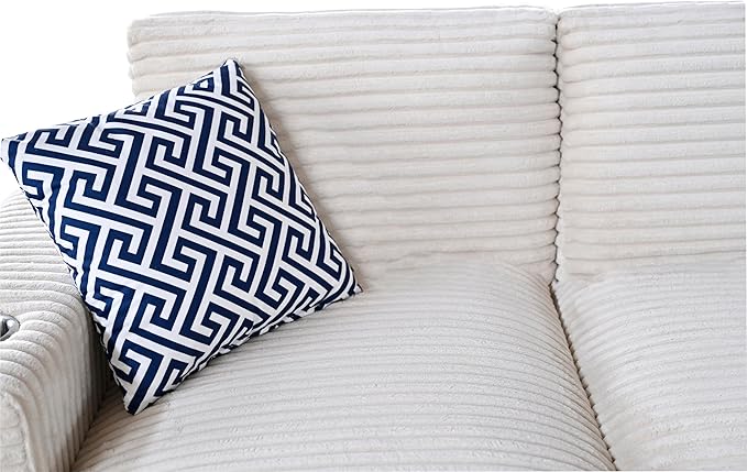 Ball & Cast 124" U-Shaped Sectional Sofa Couches for Living Room with Double Chaise,Cup Holders & Pillows,4 Seat Striped Corduroy Upholstered Modern Modular Sectional Sofa Set,for Home,Office,Beige