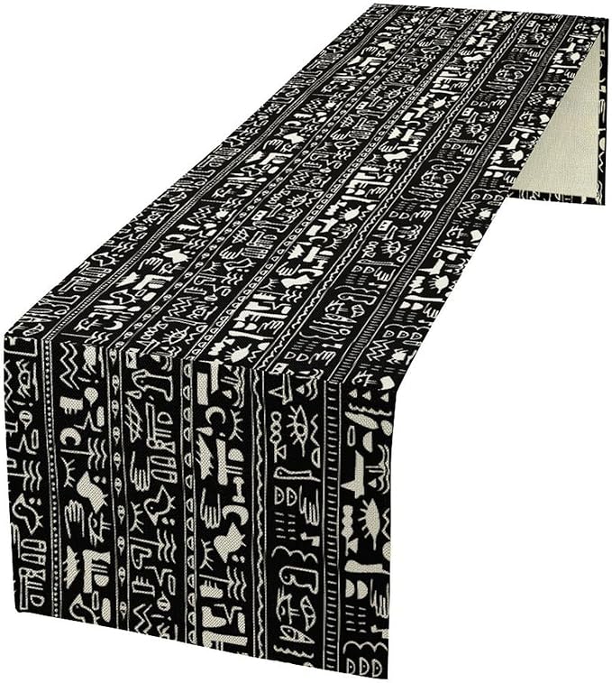 Egypt Table Runner Ancient Egyptian History Mural Old Hieroglyphic Elements Imperial Art Pattern for Coffee Table Dining Indoor Kitchen Holiday Picnic Party Camp Decor 13x36in