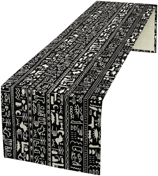 Egypt Table Runner Ancient Egyptian History Mural Old Hieroglyphic Elements Imperial Art Pattern for Coffee Table Dining Indoor Kitchen Holiday Picnic Party Camp Decor 13x36in