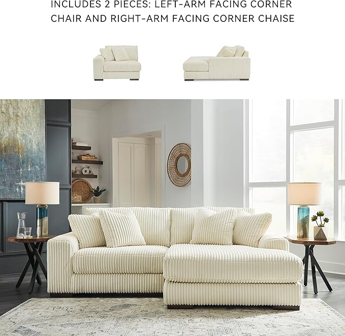 Signature Design by Ashley Lindyn Coastal Right-Arm Facing 2-Piece Sectional with Chaise, Reversible Cushions and 4 Throw Pillows, White