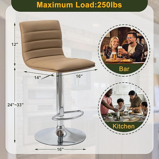 NicBex Swivel Bar Stools Modern PU Leather Adjustable Barstools, Kitchen Island Counter Bar Stools Set of 2, (Sand Color)