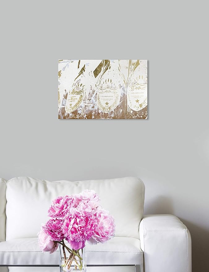 The Oliver Gal Artist Co. Drinks and Spirits Wall Art Canvas Prints 'Vintage Champagne Home Décor, 15" x 10", Gold, White