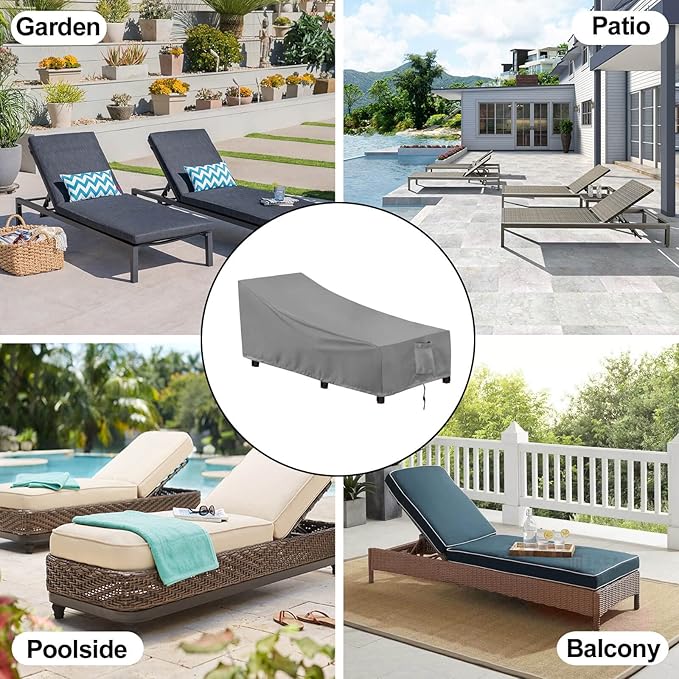 OutdoorLines Outdoor Waterproof Patio Chaise Lounge Chair Cover - UV Resistant Lounger Covers Heavy Duty Weatherproof Patio Sofa Furniture Covers, 1 Pack, 78Wx35.5Dx33H Inches, Gray