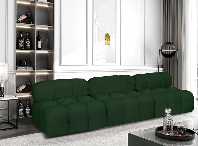 Meridian Furniture 611Green-S102B Ames Collection Modern | Contemporary Modular Sofa with Rich Green Boucle Fabric, Modular to Create Infinite Configurations, 102" W x 34" D x 28" H, Green