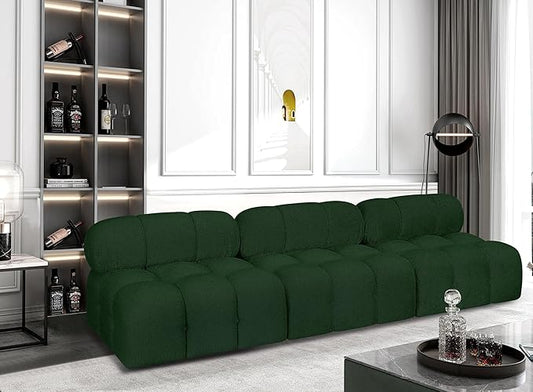 Meridian Furniture 611Green-S102B Ames Collection Modern | Contemporary Modular Sofa with Rich Green Boucle Fabric, Modular to Create Infinite Configurations, 102" W x 34" D x 28" H, Green