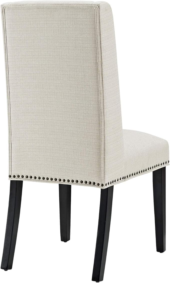 Modway Baron Modern Tall Back Wood Upholstered Fabric Two Dining Chairs in Beige